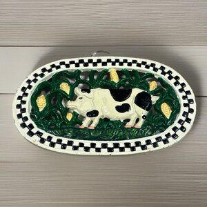 Vtg Cast Iron Farmhouse Kitchen pig Trivet/Wall Decor Hot plate 7.5”X4.5” Footed
